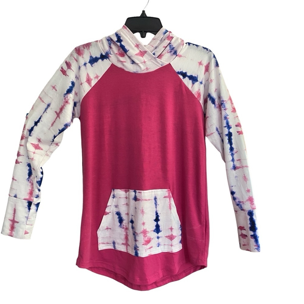 LulaRoe AMBER Hooded Pocket Pink Blue Tie Dye Size SMALL